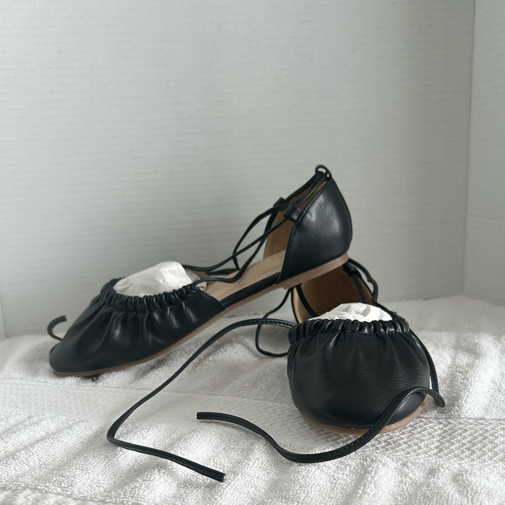OS Vegan Leather Upper Flats with Lace-Up DREAMCLOUD CUSHION Color:Black